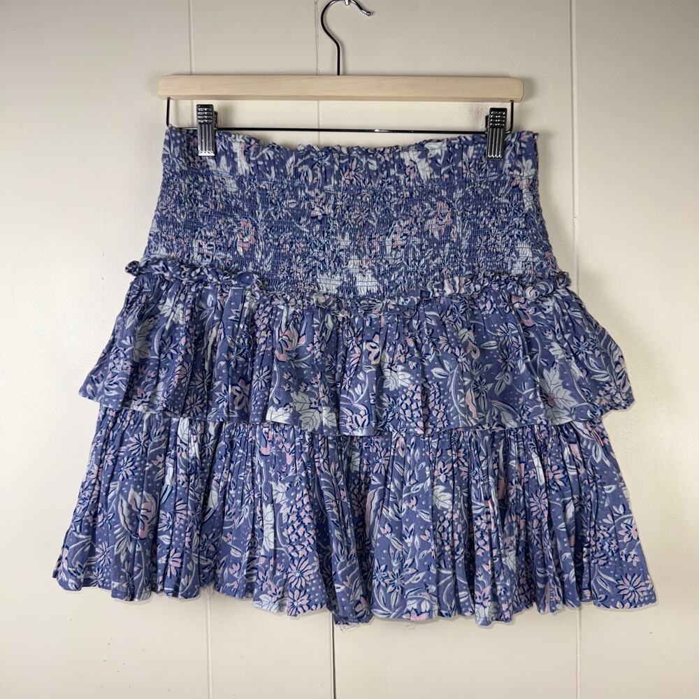 SUNDRY wild floral‎ ruffle skirt in chambray